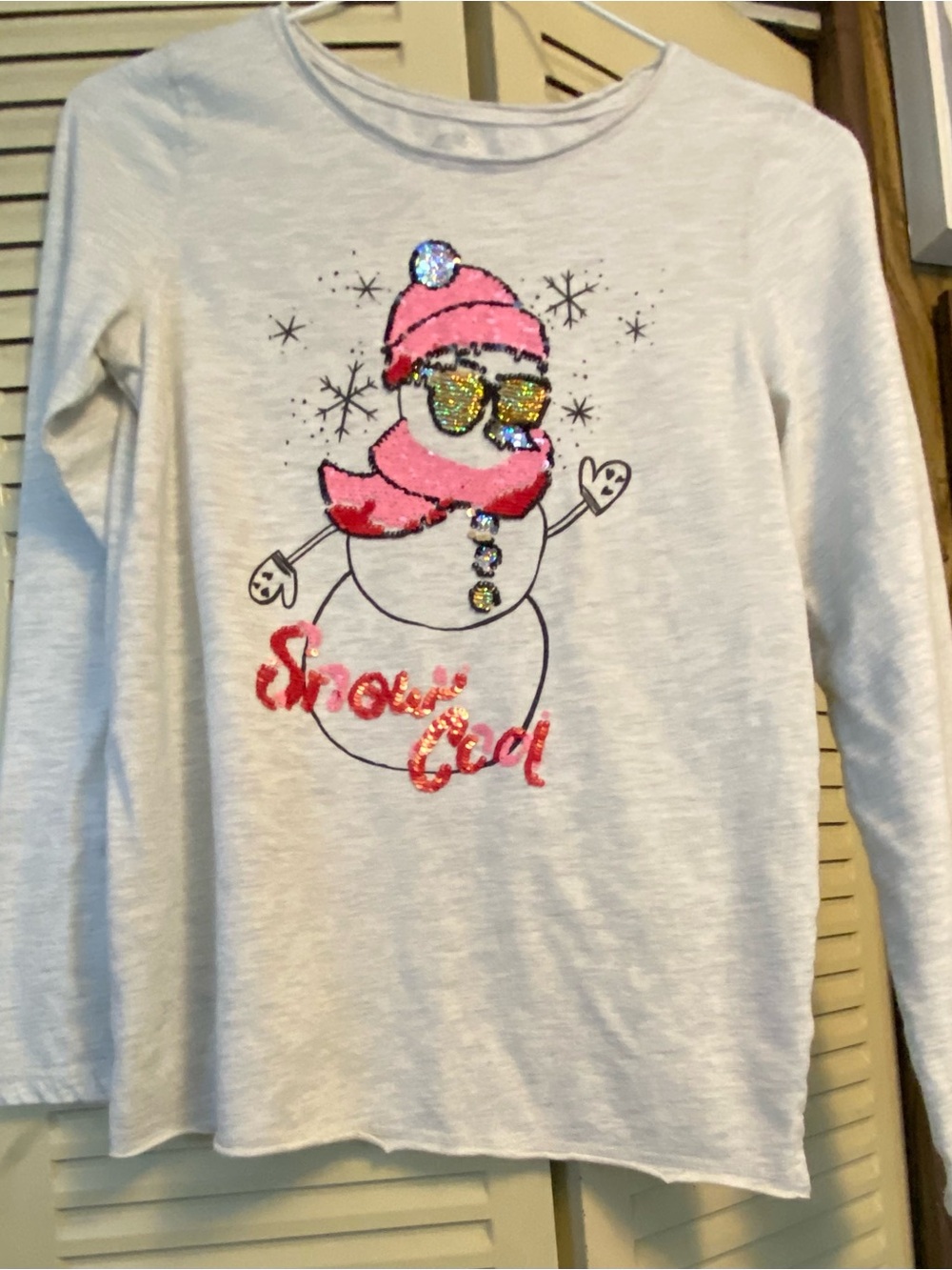 SO White Long Sleeve Tee with Pink Sequin Snowman